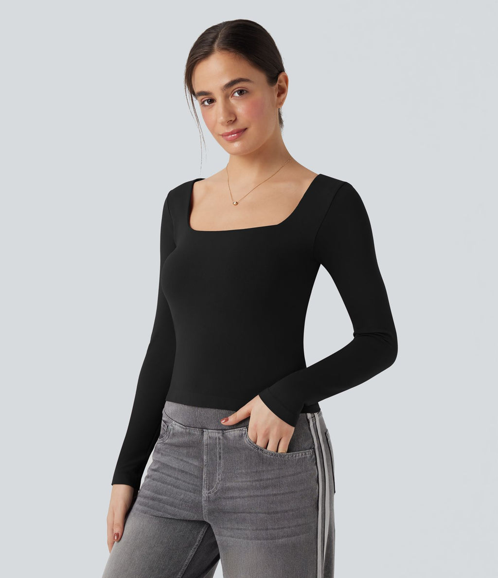 Haut de sport yoga 2-en-1 décolleté carré à manches longues sans couture OneForm Seamless Flow