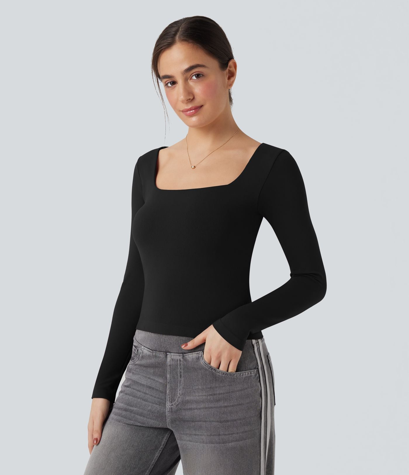 Haut de sport yoga 2-en-1 décolleté carré à manches longues sans couture OneForm Seamless Flow