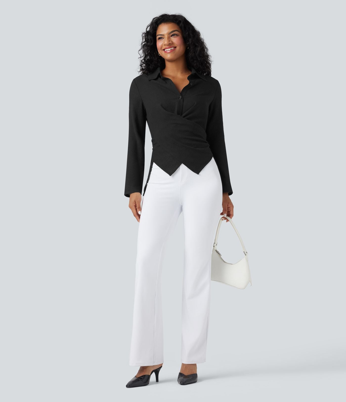 Chemise tailleur portefeuille manches longues avec lien dos