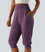 Jogging yoga corsaire chiné taille haute à fronces avec poches