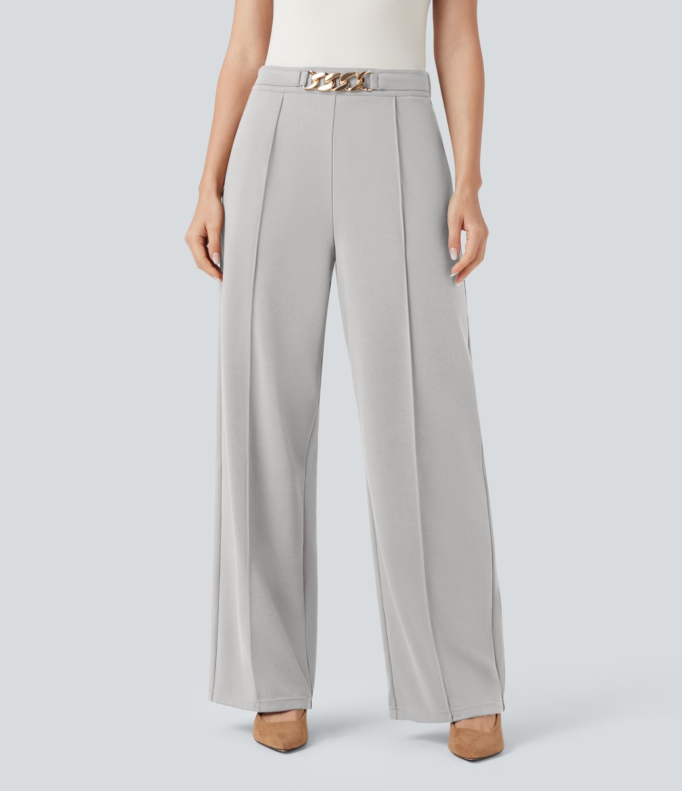 Pantalon de travail coupe droite taille haute avec chaîne métallique avec poches
