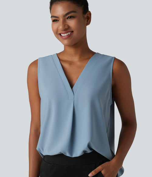 Blouse esprit bureau oversize défroissage facile, sans manches et col V