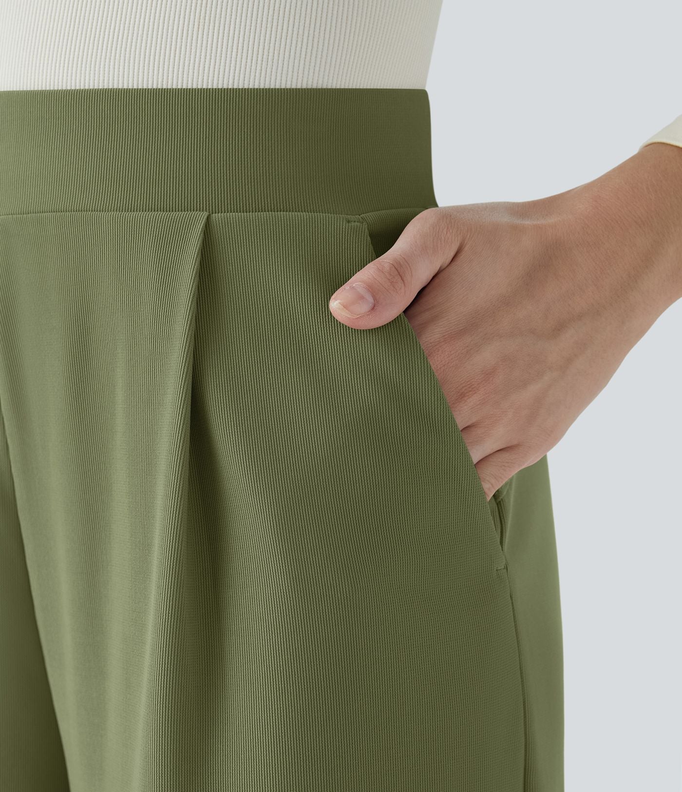 Halara Flex™ Pantalon Tailleur Évasé à Taille Haute Sculptant la Silhouette avec Poches Latérales Micro Waffle