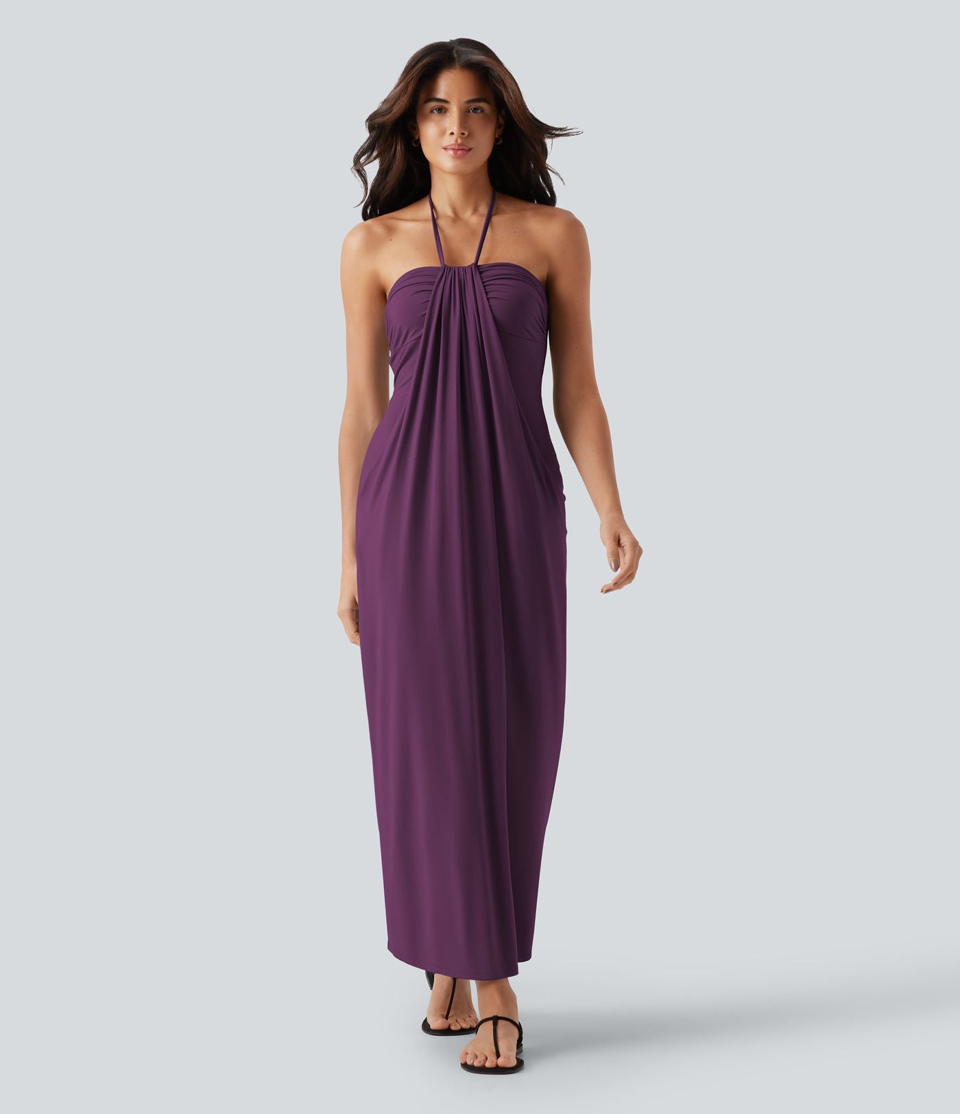 Robe longue dos nu col licou avec nœud et poches