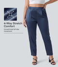 Pantalon tailleur fuselé en satin taille haute grande taille avec poches