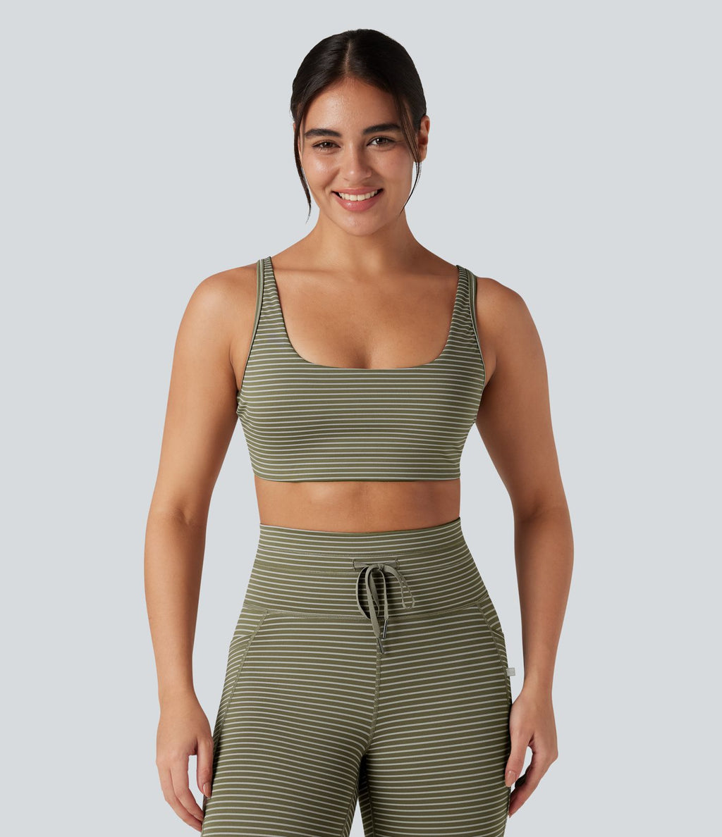 Brassière de sport yoga soutien léger col U à découpes rayé bonnets A-C