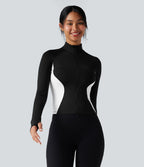 Veste yoga SoftlyZero™ Airy col montant manches longues passe-pouces color block effet frais InstantCool, protection solaire UPF50+