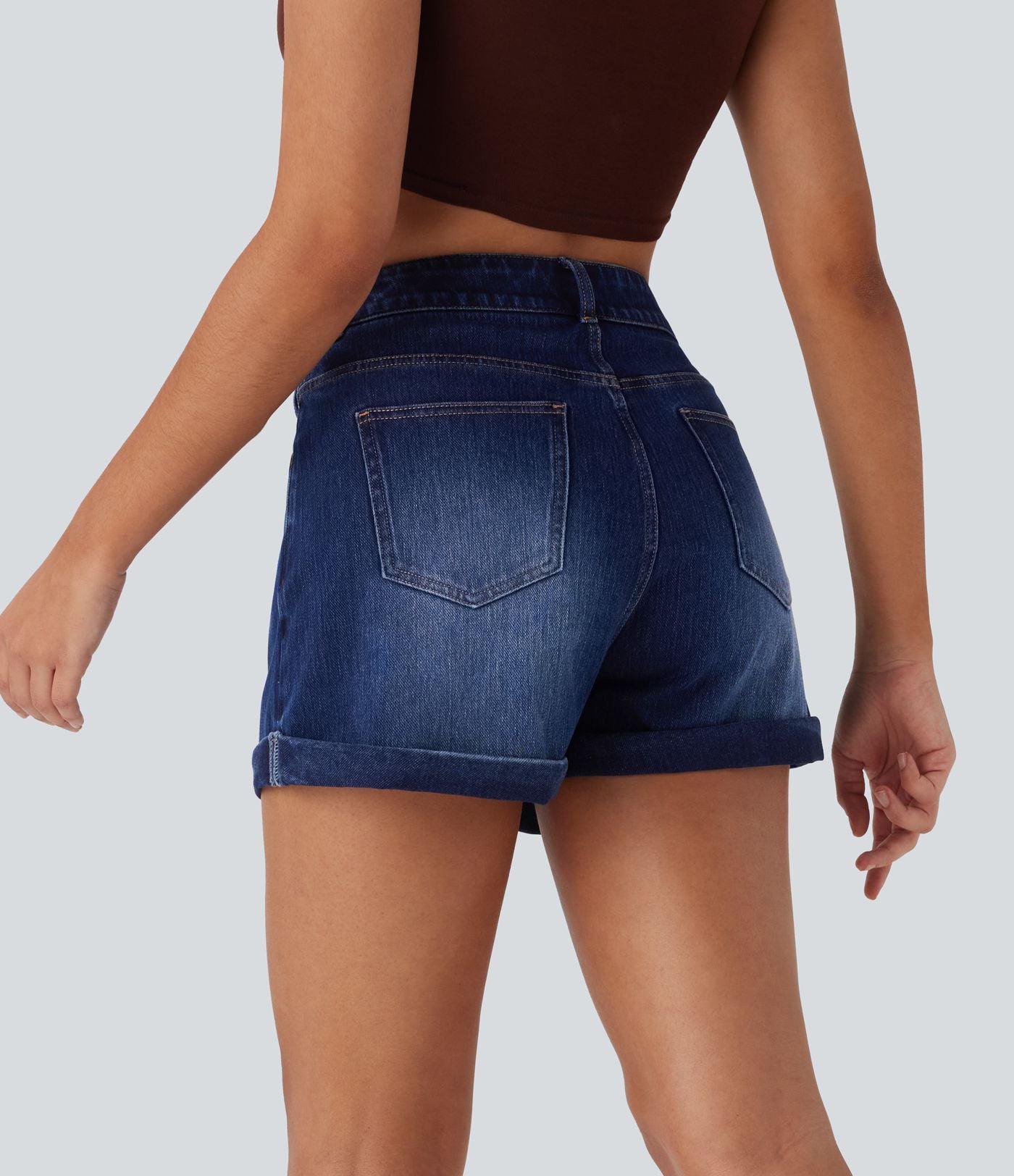 Short 7,5 cm décontracté en jean extensible Halara Flex™ taille moyenne avec boutons, zip et multiples poches