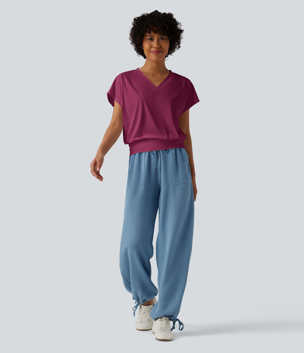 Haut de sport yoga oversize col V à manches courtes effet frais InstantCool à séchage rapide