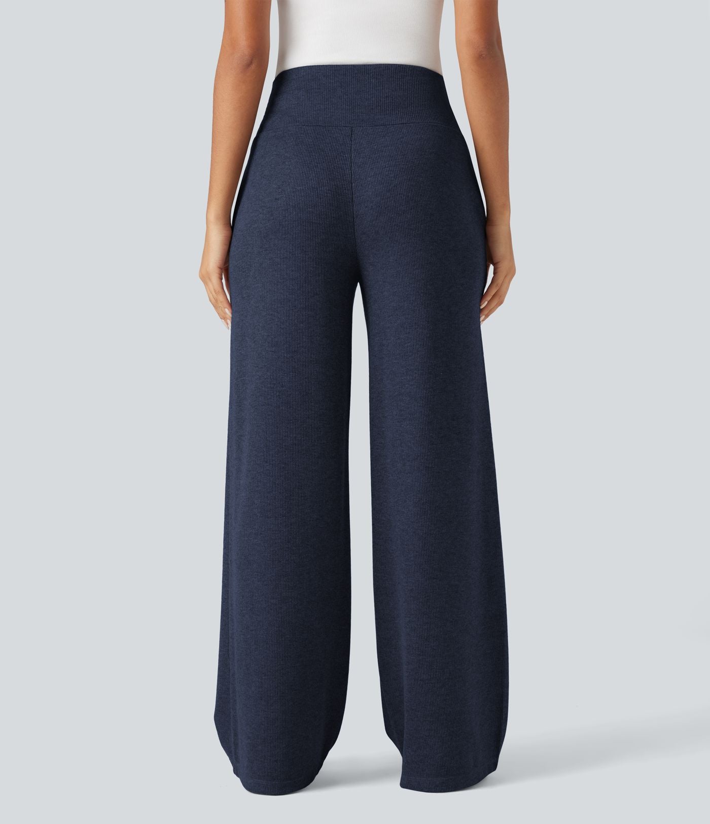 Pantalon jogging large décontracté côtelé gainant taille haute avec cordon de serrage et poches