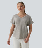 T-shirt décontracté col V manches courtes
