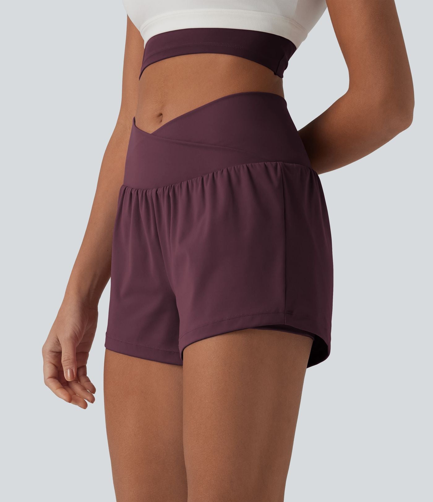 Short de yoga 2-en-1 SoftlyZero™ Airy croisé taille haute 7,5 cm effet frais InstantCool avec poches