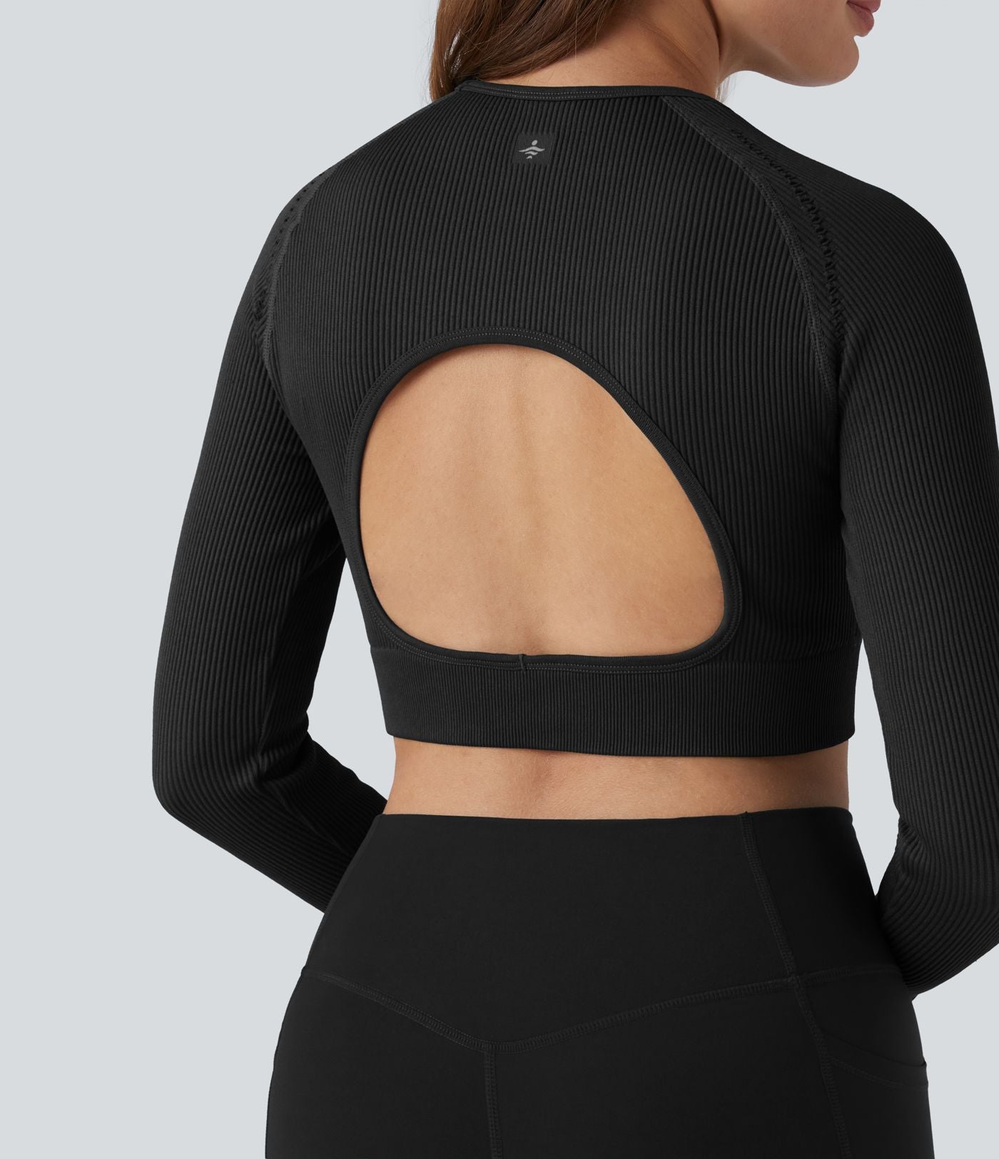 OneForm Seamless Flow Top de sport court yoga dos nu à manches longues raglan avec passants pouces