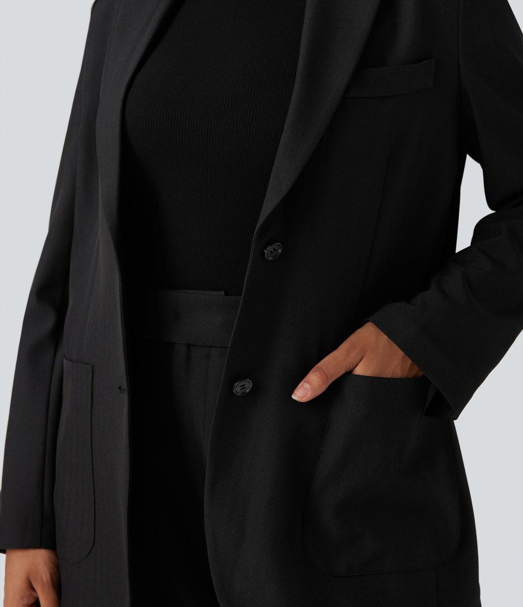Blazer de travail anti-froissement aspect lin col cranté manches longues avec poches