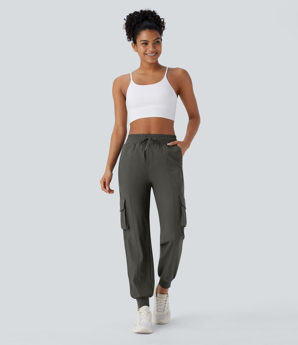 Pantalon cargo de danse taille haute avec cordon de serrage et poches multiples
