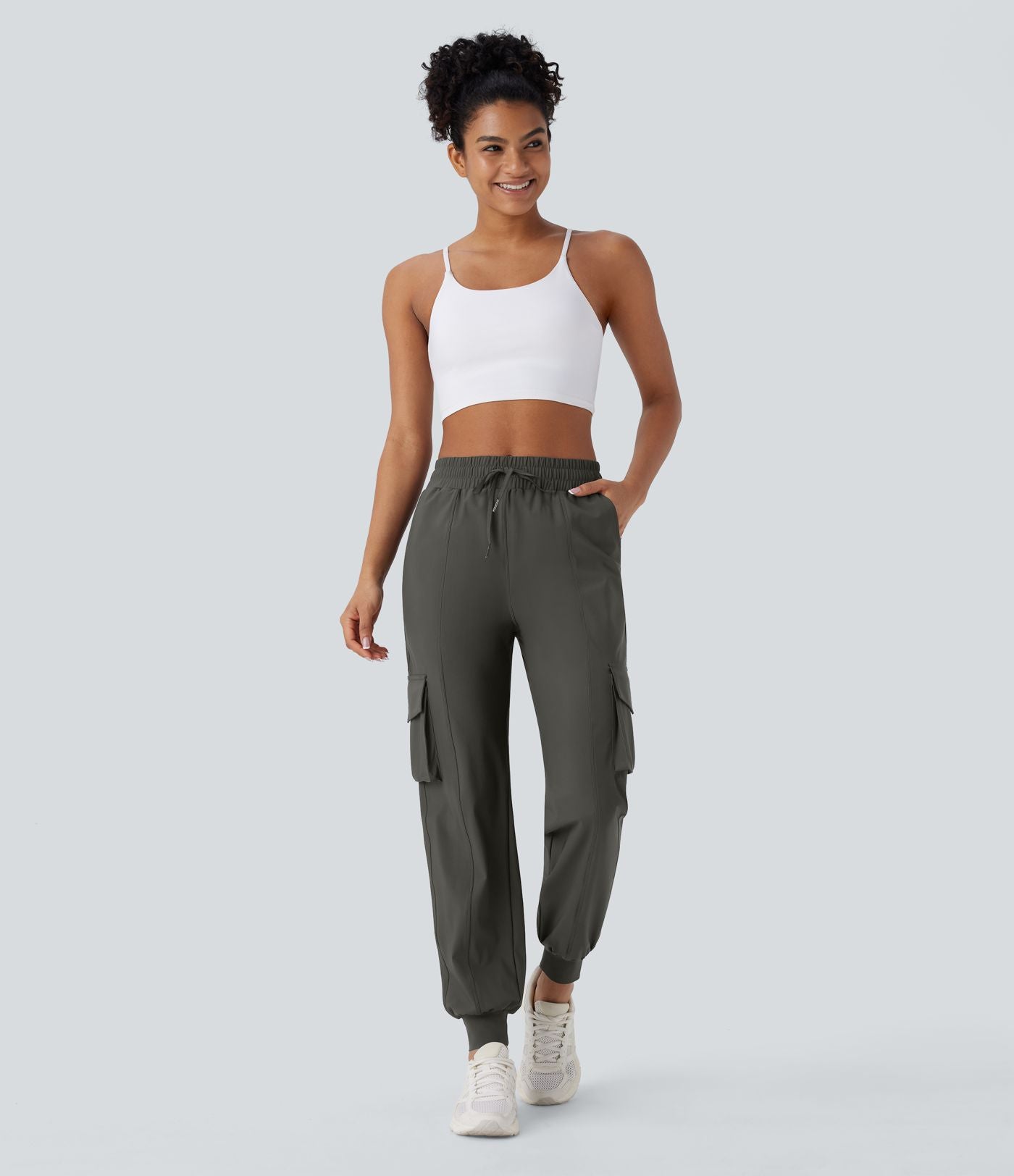 Pantalon cargo de danse taille haute avec cordon de serrage et poches multiples
