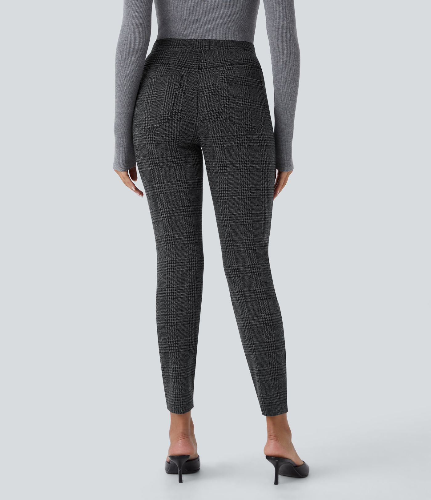 Halara Flex™ Pantalon skinny tailleur taille haute à motif pied-de-poule avec poches arrière