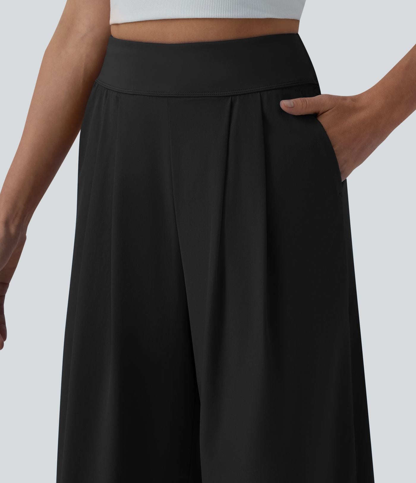 Pantalon large yoga plissé taille haute longueur cheville à séchage rapide Breezeful™ avec poches