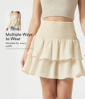 Jupe mini casual taille haute froncée à volants effet lin