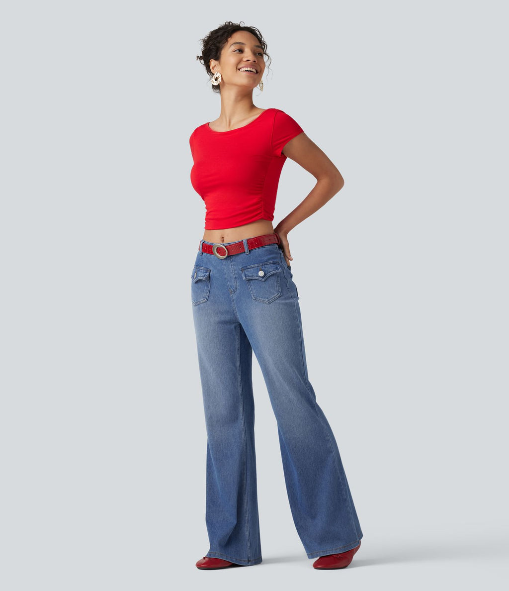 Jean évasé Halara Flex™ décontracté, taille moyenne, à poches