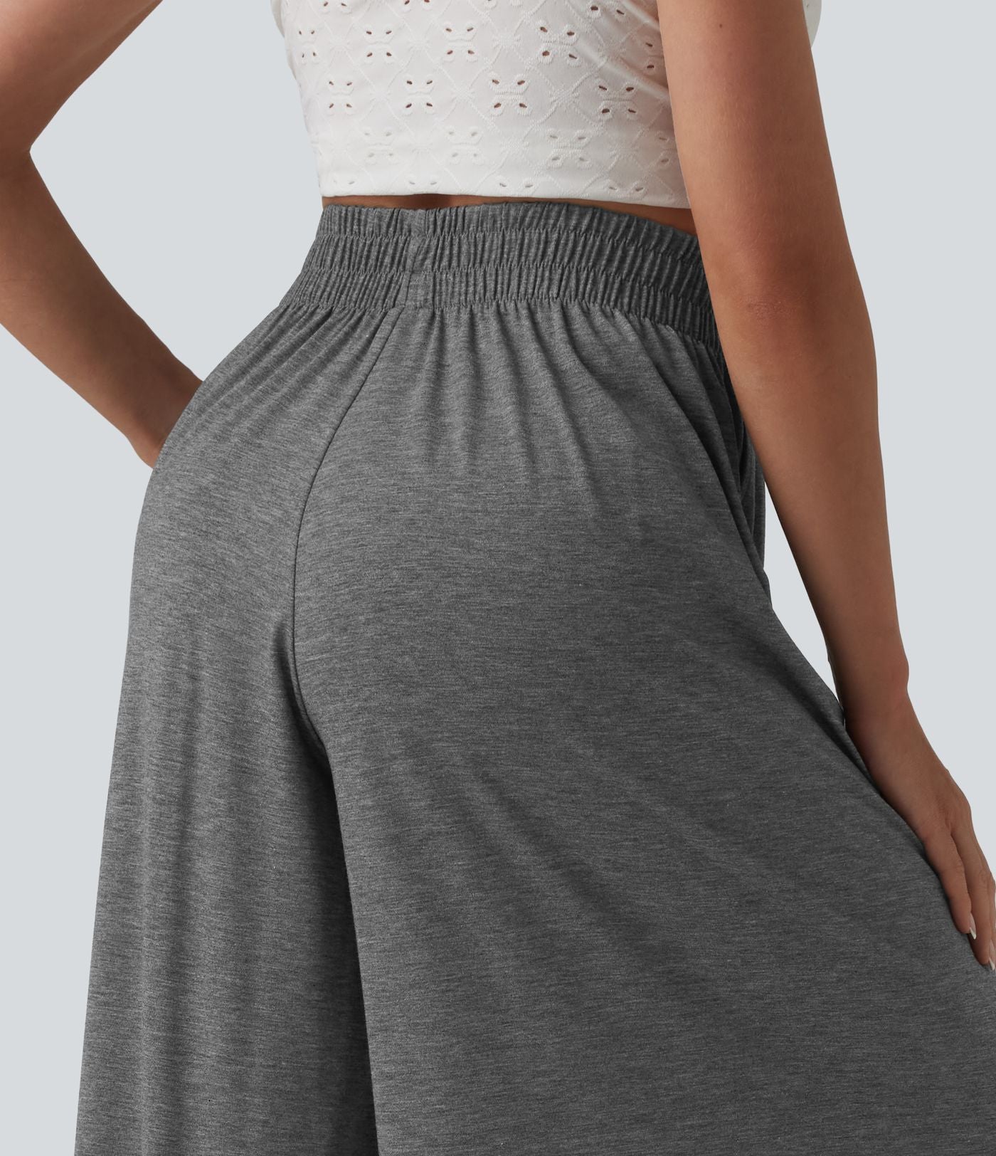 Pantalon large fluide chiné resort taille haute avec poches