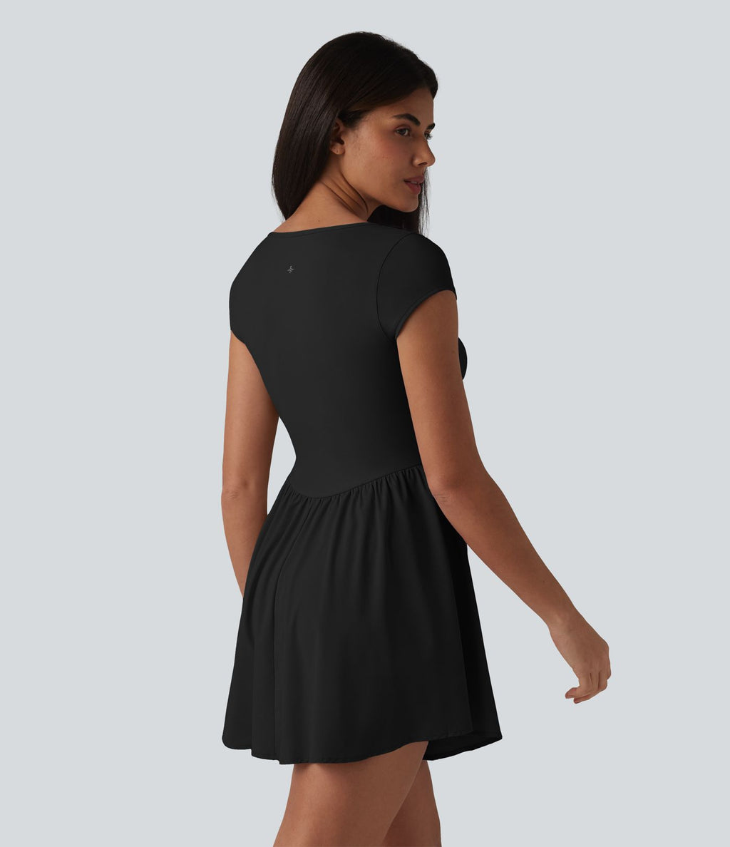 Robe de tennis courte 2 en 1 à manches courtes crantées avec poche - Édition Easy Peezy