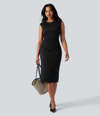 Robe mi-longue moulante tailleur col rond sans manches