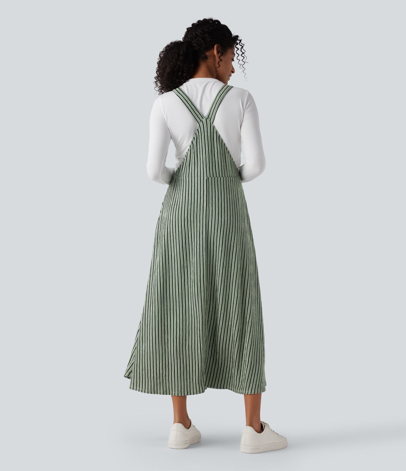 Robe décontractée midi fluide à rayures avec poches