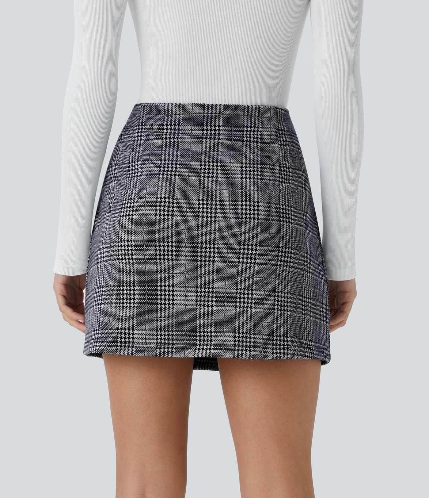 Jupe de Travail Mini 2-en-1 Taille Haute à Motif Pied-de-Poule