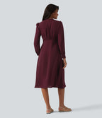 Robe casual midi col V à manches longues bouffantes