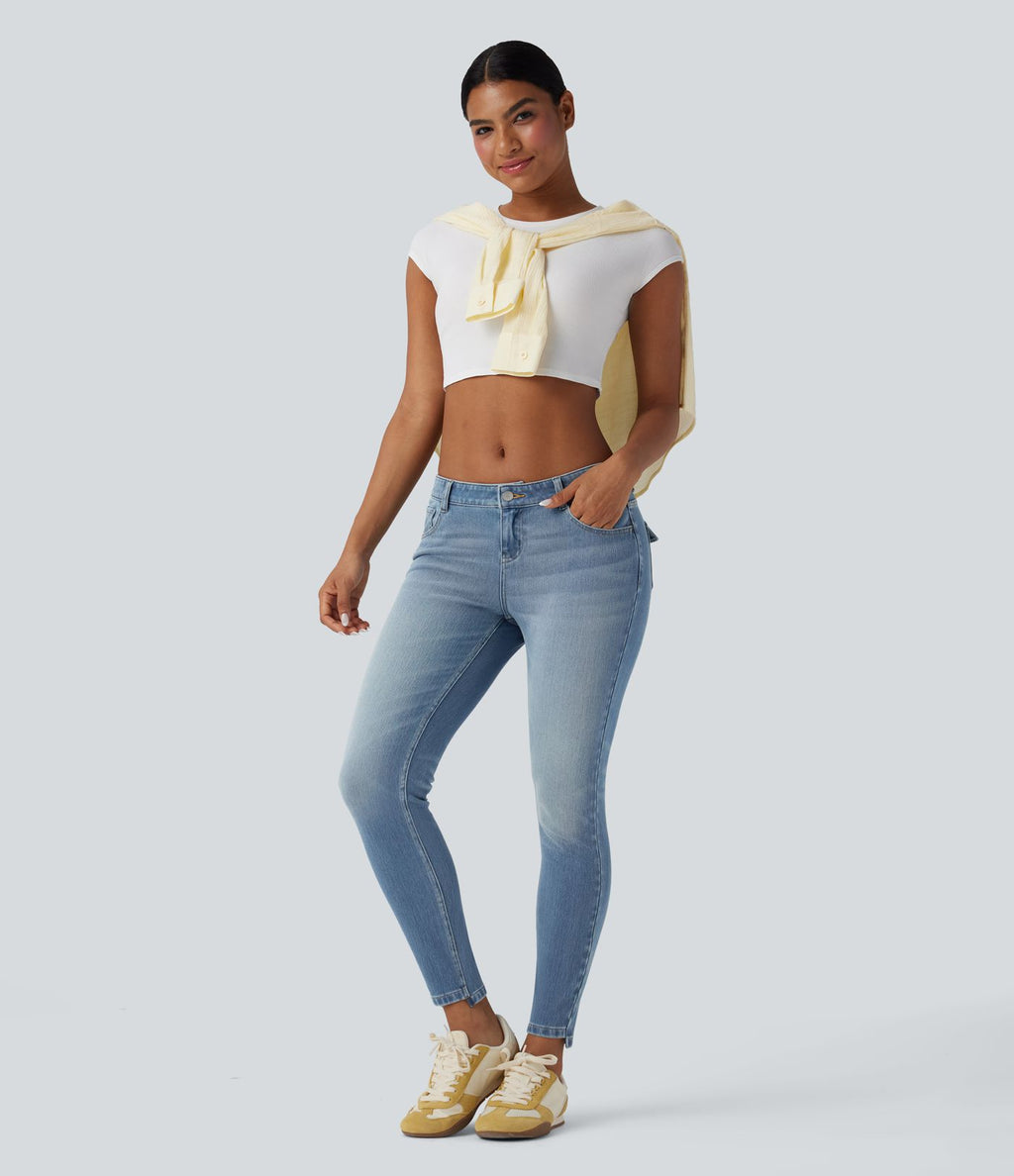 Jean skinny 7/8 décontracté taille basse Halara Flex™ avec poches
