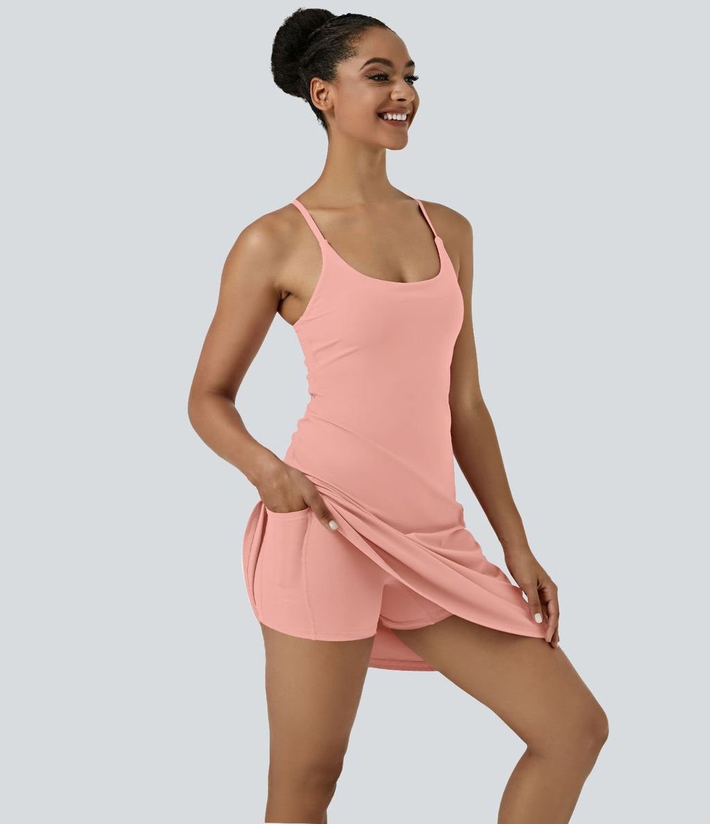 Softlyzero™ Airy Robe Sport de Yoga Plus Longue Dos Nu Découp Bretelles Réglables et Poches