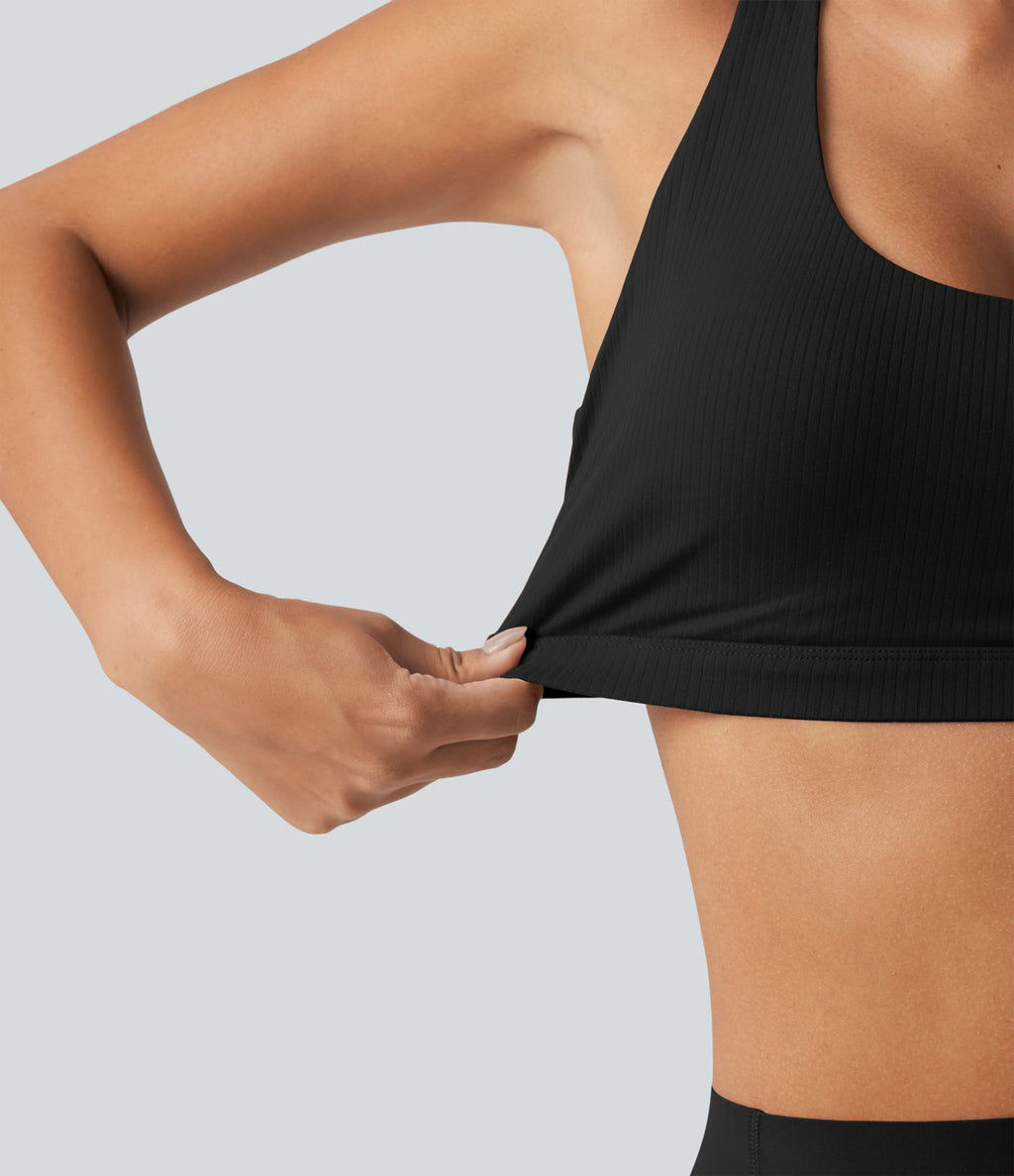 Brassière de running Halara UltraSculpt™ côtelée maintien léger asymétrique avec découpe et coussinets amovibles