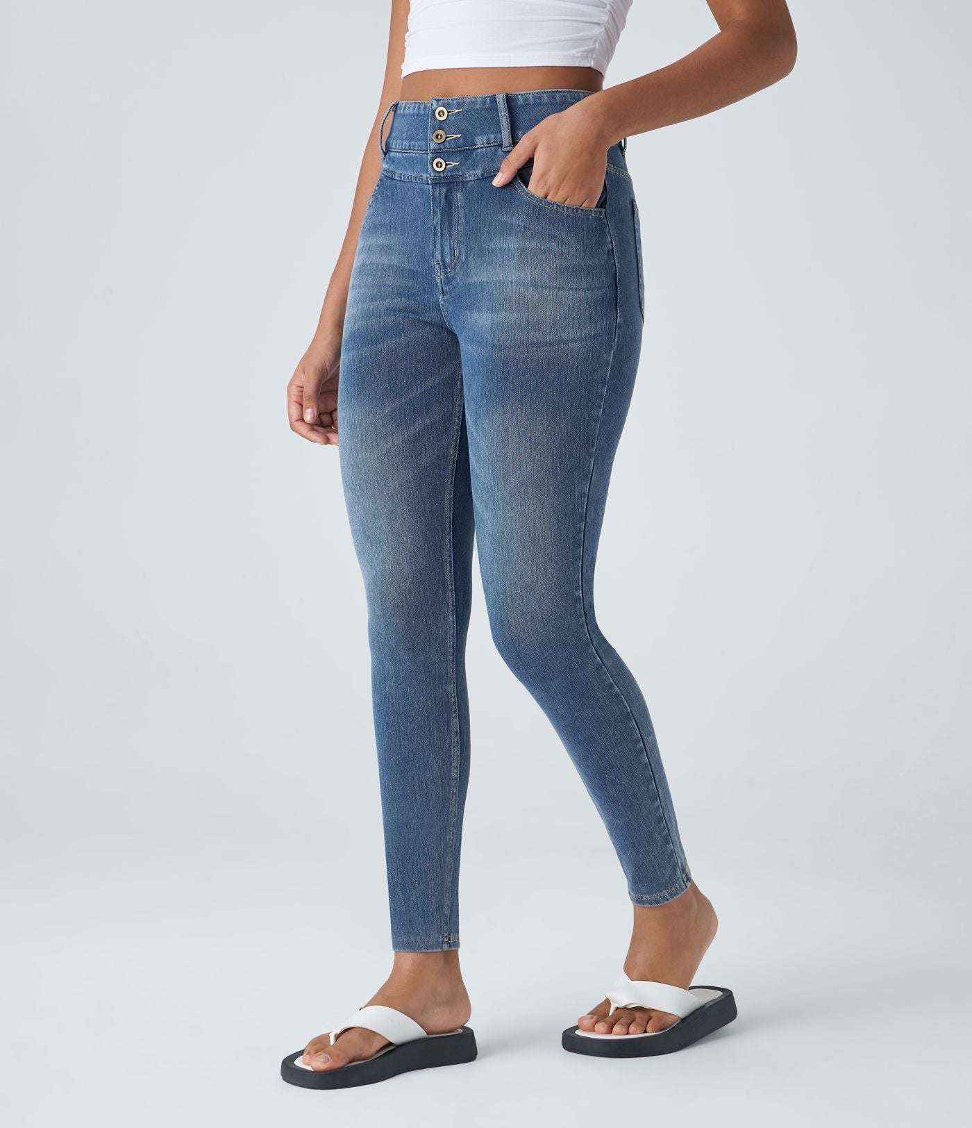 Halara Flex™ Jean skinny Casual Taille Haute Fermeture Éclair Boutonnés Plusieurs Poches Tricot Extensible