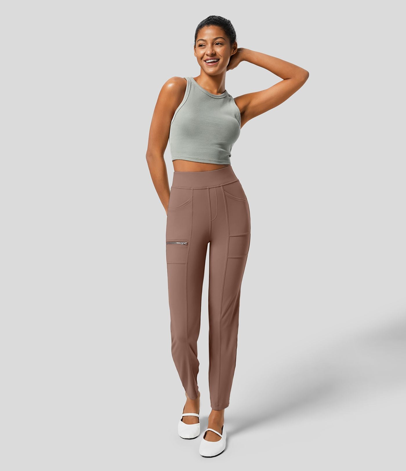 Pantalon ajusté taille haute zippé avec poches