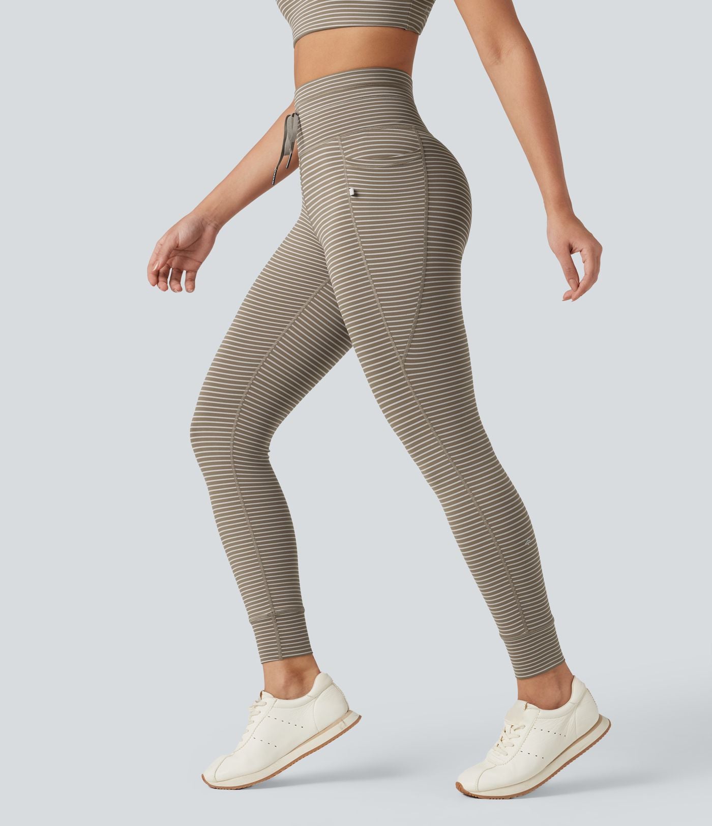 Legging de yoga rayé taille haute avec cordon de serrage et poches