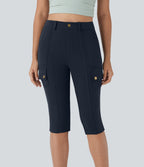 Pantalon cargo pedal pusher ajusté uni taille haute DayStretch avec poches zippées