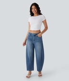 Jean Barrel 7/8 décontracté taille mi-haute délavé Halara Flex™ avec poches