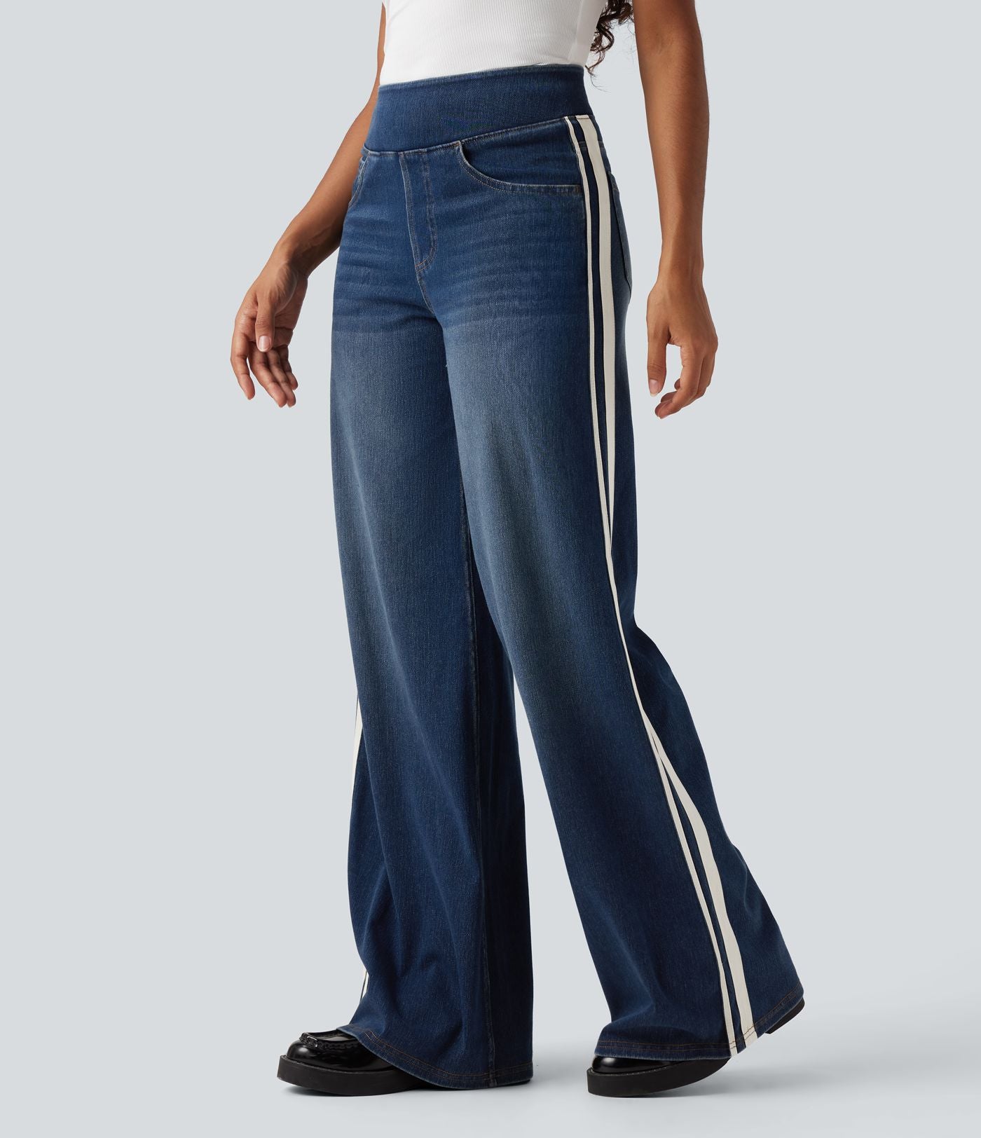 Halara Flex™ Jean large fluide délavé taille haute à rayures avec poches