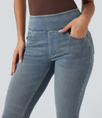 Leggings capri Halara Flex™ en jean extensible tricoté à taille haute et poches
