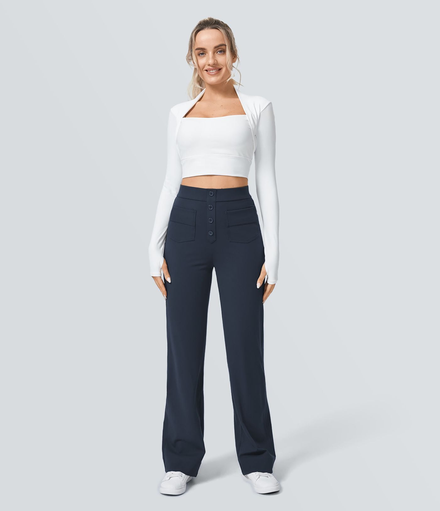 Pantalon taille haute coupe droite DayStretch avec poches