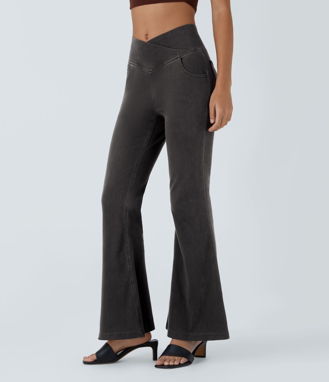Halara Flex™ - Jean Ultra Evasé Tricot Extensible Lavé Poches Croisées Taille Haute
