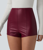 Short décontracté taille haute skinny extensible en PU