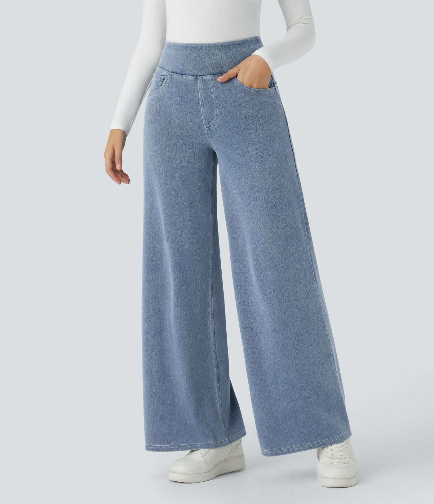 Halara Flex™ Jean Large Travail à Taille Haute Poches Multiples et Tricot Extensible