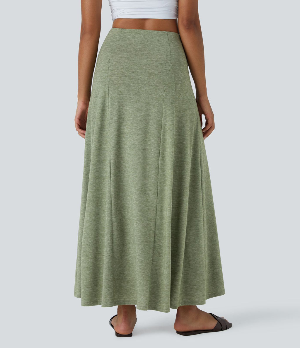 Jupe Évasée Casual Longue Fermeture Éclair Latérale Taille Haute