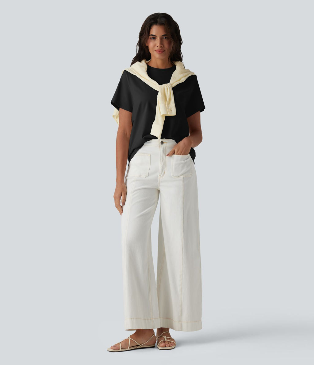 T-shirt casual col rond manches courtes en coton