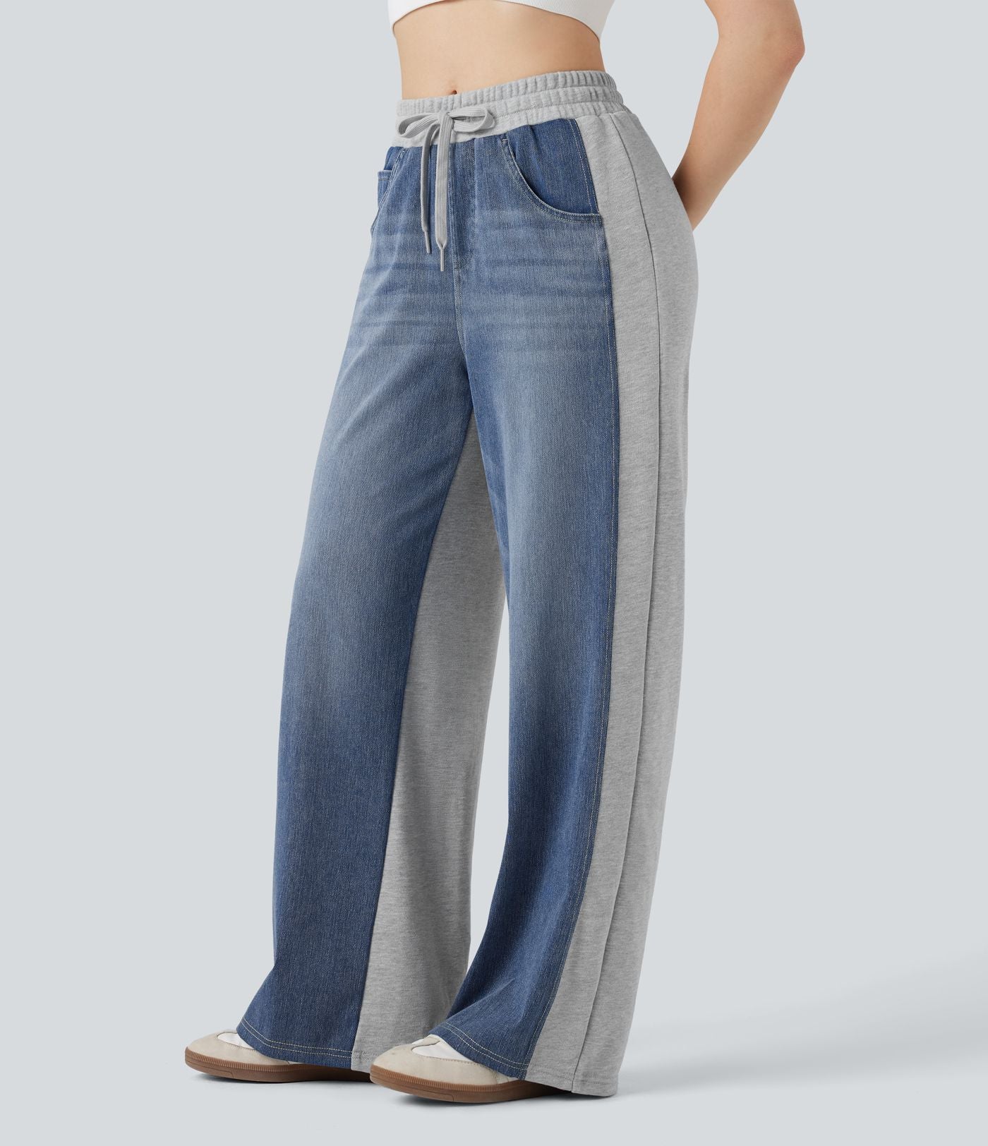 Halara Flex™ Jean larges color block jambes cordon de serrage taille haute avec poches