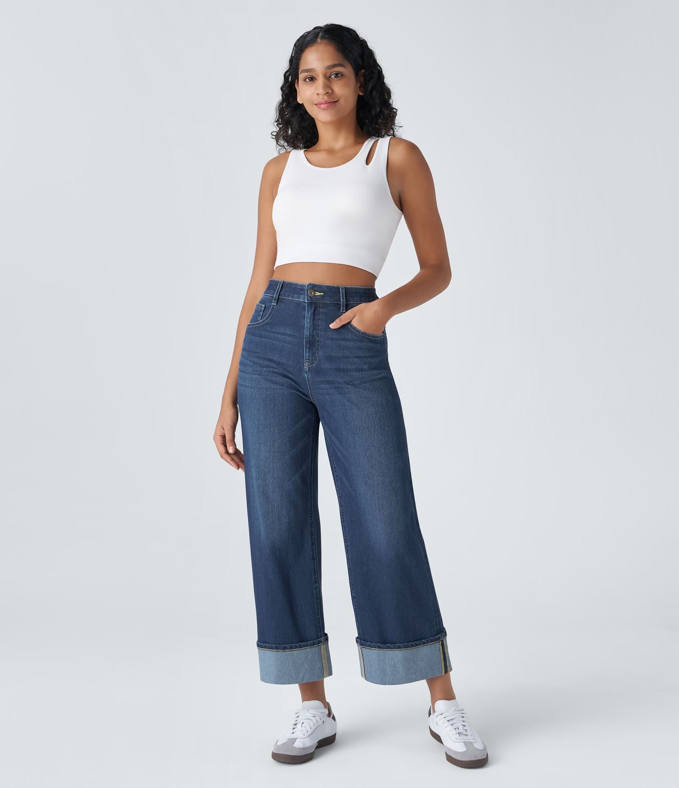 Halara Flex™ Jean Larges Taille Haute Ourlet Roulotté Multiples Poches