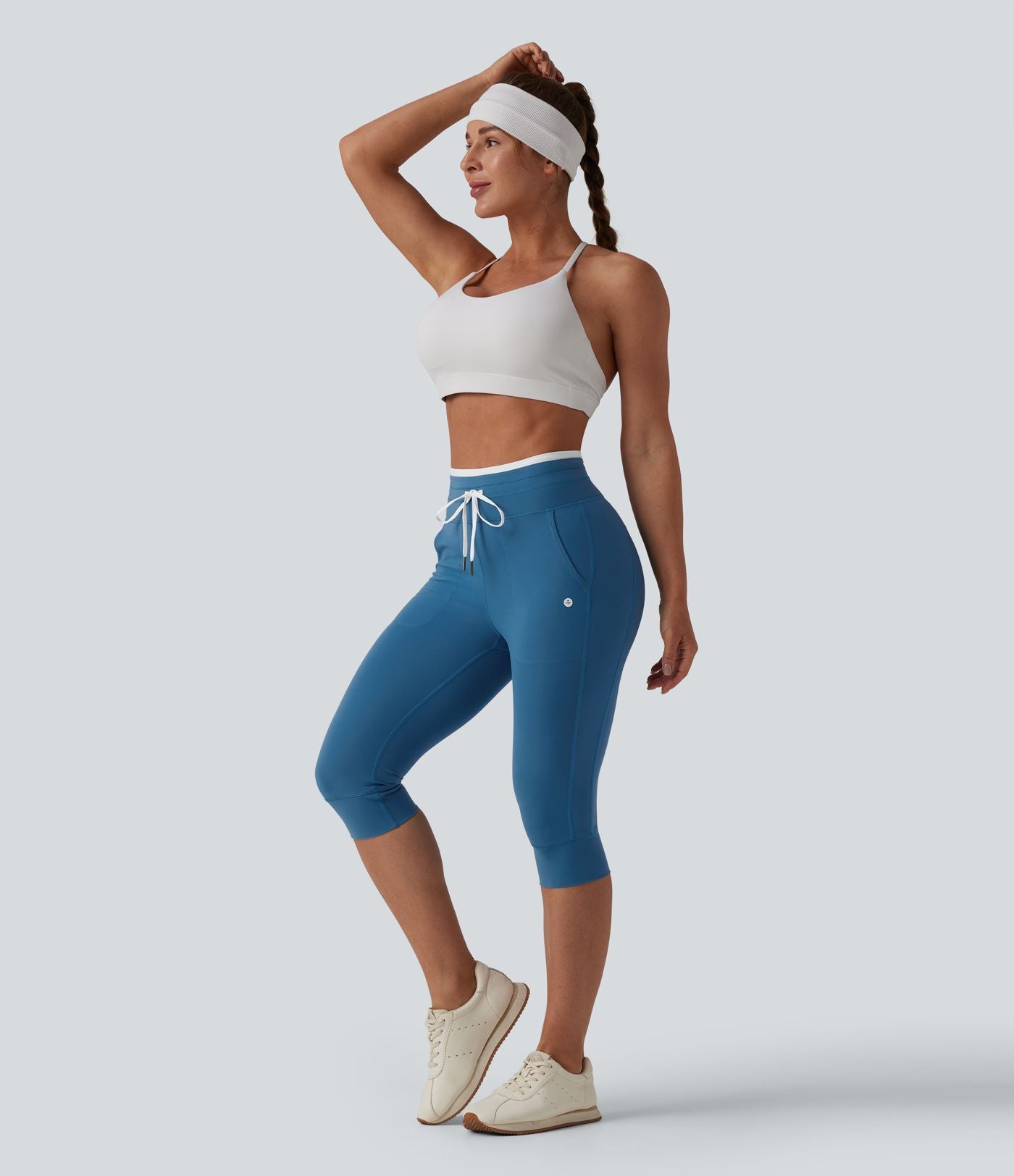 Legging de yoga corsaire Halara UltraSculpt™ color block taille haute gainant avec cordon de serrage avec poches
