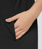 Combinaison Large Casual à Jambes Larges Solide avec Fines Bretelles Réglables Poches Latérales Plissées